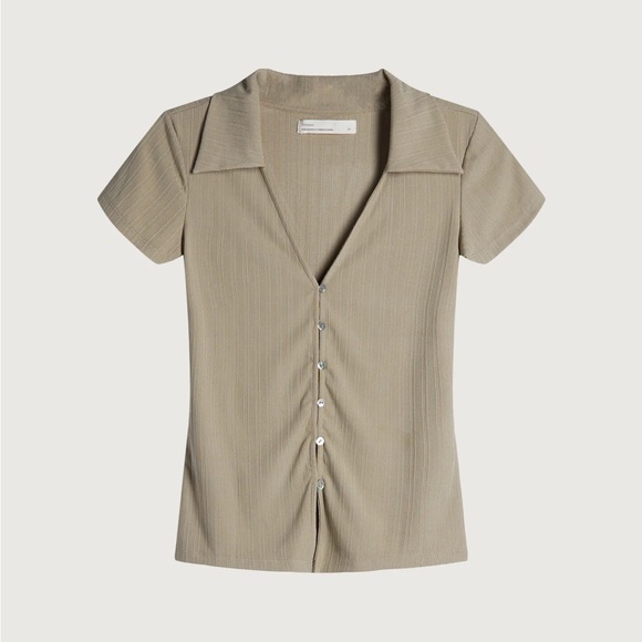 OAK + FORT Polo Knit Button Front Top - Picture 2 of 4